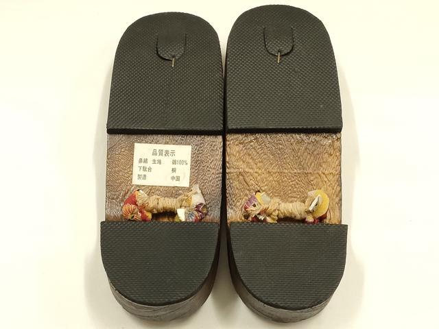 平和屋着物▼和装小物　下駄　桐下駄　鼻緒:花柄　逸品　未使用　AABL1964ay