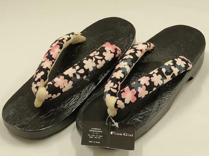 平和屋着物▼和装小物　下駄　桐下駄　鼻緒:花柄　逸品　未使用　AABL1965ay