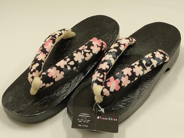平和屋着物▼和装小物　下駄　桐下駄　鼻緒:花柄　逸品　未使用　AABL1965ay