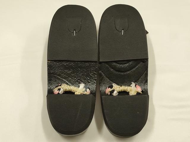 平和屋着物▼和装小物　下駄　桐下駄　鼻緒:花柄　逸品　未使用　AABL1965ay