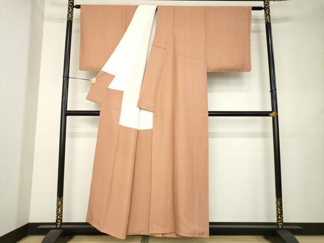 平和屋着物●上質な色無地　幾何学地紋　遠州茶色　正絹　逸品　未使用　AABL2003ck