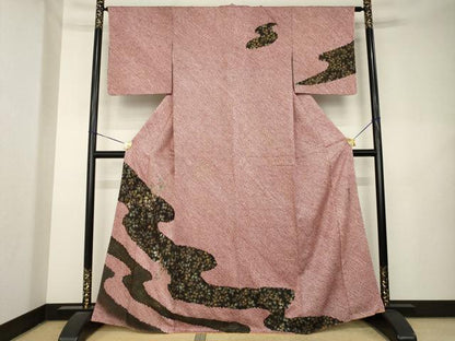 平和屋着物●訪問着　作家物　総絞り　流水花文　金糸　金彩　正絹　逸品　未使用　AABL2007ck
