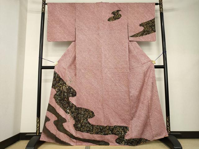 平和屋着物●訪問着　作家物　総絞り　流水花文　金糸　金彩　正絹　逸品　未使用　AABL2007ck