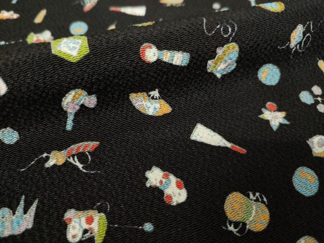 平和屋着物●上質な小紋　玩具文　黒地　正絹　逸品　AABL2013ck