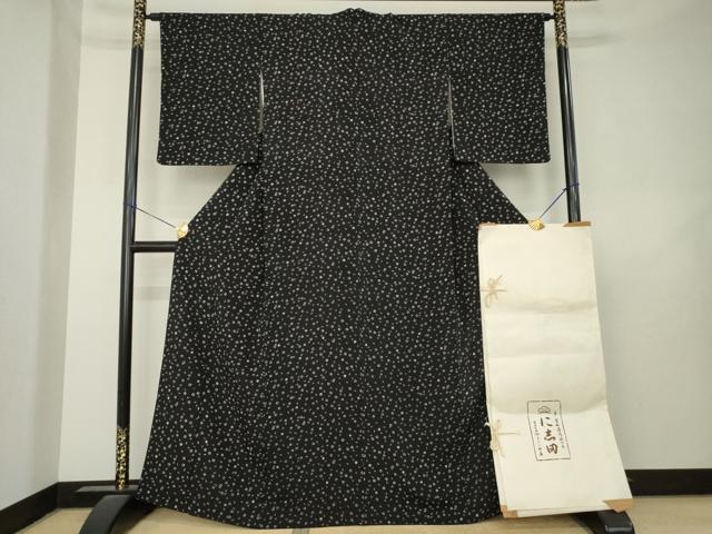 平和屋着物●京都老舗銘店・に志田　小紋　小花文　黒地　たとう紙付き　正絹　逸品　AABL2014ck