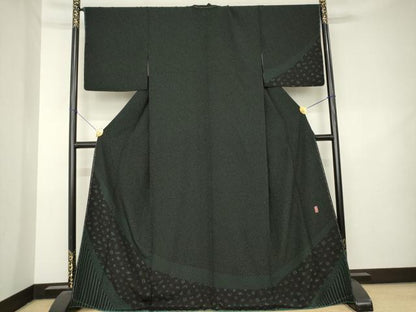 平和屋着物●訪問着　作家物　玩具花文　黒地　丹後ちりめん　反端付き　ロング丈　正絹　逸品　未使用　AABL2016ck