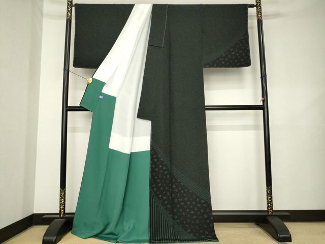 平和屋着物●訪問着　作家物　玩具花文　黒地　丹後ちりめん　反端付き　ロング丈　正絹　逸品　未使用　AABL2016ck