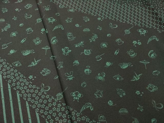 平和屋着物●訪問着　作家物　玩具花文　黒地　丹後ちりめん　反端付き　ロング丈　正絹　逸品　未使用　AABL2016ck