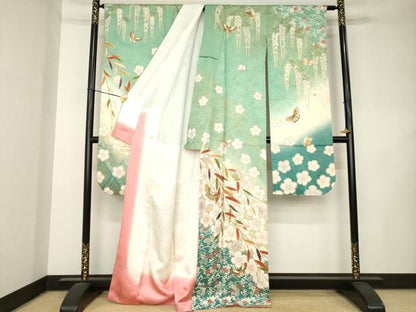 平和屋着物●松本幸四郎　振袖　花蝶文　暈し染め　金彩　正絹　逸品　AABL2019ck