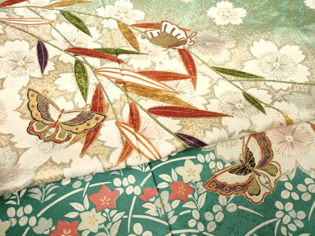 平和屋着物●松本幸四郎　振袖　花蝶文　暈し染め　金彩　正絹　逸品　AABL2019ck