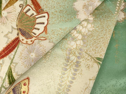 平和屋着物●松本幸四郎　振袖　花蝶文　暈し染め　金彩　正絹　逸品　AABL2019ck