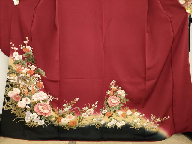 平和屋着物●豪華振袖　御所車花文　暈し染め　金彩　正絹　逸品　AABL2021ck