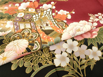 平和屋着物●豪華振袖　御所車花文　暈し染め　金彩　正絹　逸品　AABL2021ck