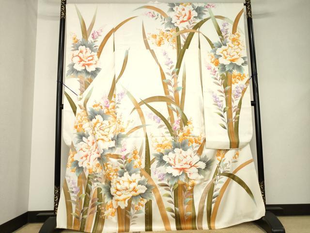 平和屋着物●豪華振袖　駒刺繍　草花文　金彩　正絹　逸品　AABL2022ck