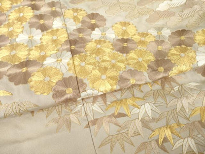 平和屋本店●銀座きしや　色留袖　駒刺繍　笹　松　菊　吉祥文　共箱・たとう紙付き　正絹　逸品　AABL2025ck