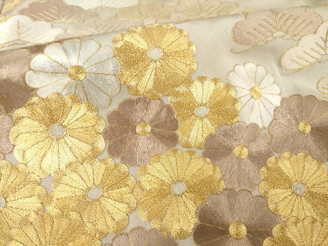 平和屋本店●銀座きしや　色留袖　駒刺繍　笹　松　菊　吉祥文　共箱・たとう紙付き　正絹　逸品　AABL2025ck