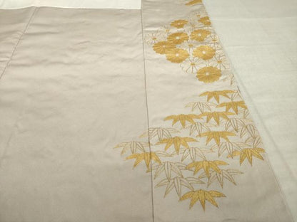 平和屋本店●銀座きしや　色留袖　駒刺繍　笹　松　菊　吉祥文　共箱・たとう紙付き　正絹　逸品　AABL2025ck