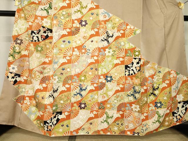 平和屋着物●訪問着　駒刺繍　道長扇面花文　金彩　正絹　逸品　AABL2029ck