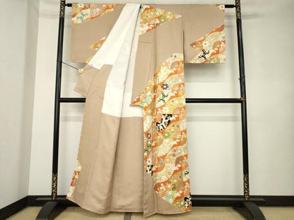 平和屋着物●訪問着　駒刺繍　道長扇面花文　金彩　正絹　逸品　AABL2029ck