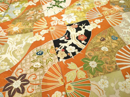 平和屋着物●訪問着　駒刺繍　道長扇面花文　金彩　正絹　逸品　AABL2029ck
