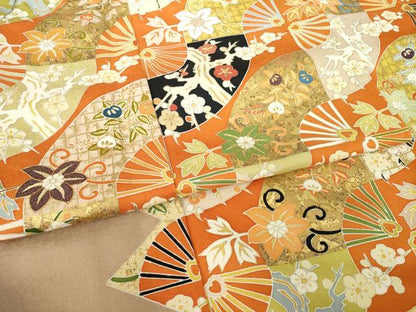 平和屋着物●訪問着　駒刺繍　道長扇面花文　金彩　正絹　逸品　AABL2029ck