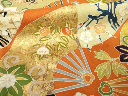 平和屋着物●訪問着　駒刺繍　道長扇面花文　金彩　正絹　逸品　AABL2029ck