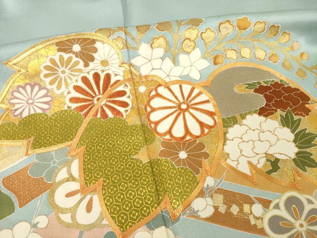 平和屋着物●創業460年・千總　色留袖　駒刺繍　吉祥花桐文　金彩　正絹　逸品　AABL2030ck