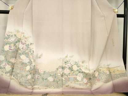 平和屋着物●豪華色留袖　寿光織　彩香牡丹図　薄柿色　暈し染め　金糸　ロング丈　正絹　逸品　AABL2031ck