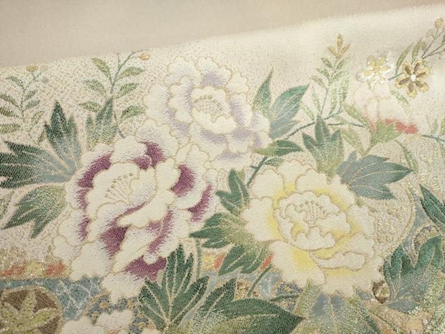 平和屋着物●豪華色留袖　寿光織　彩香牡丹図　薄柿色　暈し染め　金糸　ロング丈　正絹　逸品　AABL2031ck