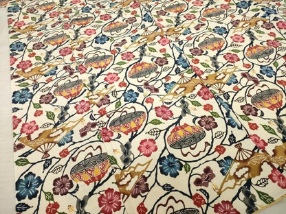 平和屋着物●本場琉球紅型　小紋　紬地　扇面花蔦草文　正絹　逸品　未使用　AABL2034ck