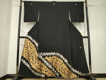 平和屋着物●金彩友禅　卓越技能者・名工・和田光正　黒留袖　飛鶴文　金銀彩　正絹　逸品　AABL2037ck