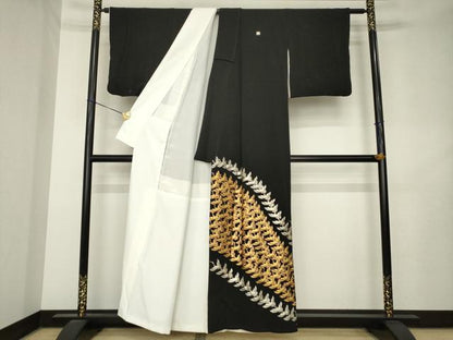 平和屋着物●金彩友禅　卓越技能者・名工・和田光正　黒留袖　飛鶴文　金銀彩　正絹　逸品　AABL2037ck