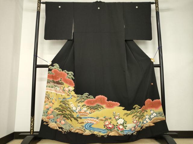 平和屋着物●豪華黒留袖　作家物　風景文　金彩　正絹　逸品　AABL2039ck