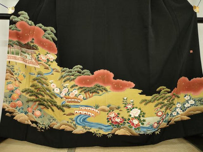 平和屋着物●豪華黒留袖　作家物　風景文　金彩　正絹　逸品　AABL2039ck