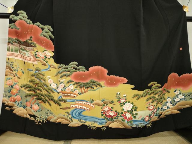 平和屋着物●豪華黒留袖　作家物　風景文　金彩　正絹　逸品　AABL2039ck