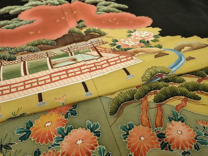 平和屋着物●豪華黒留袖　作家物　風景文　金彩　正絹　逸品　AABL2039ck