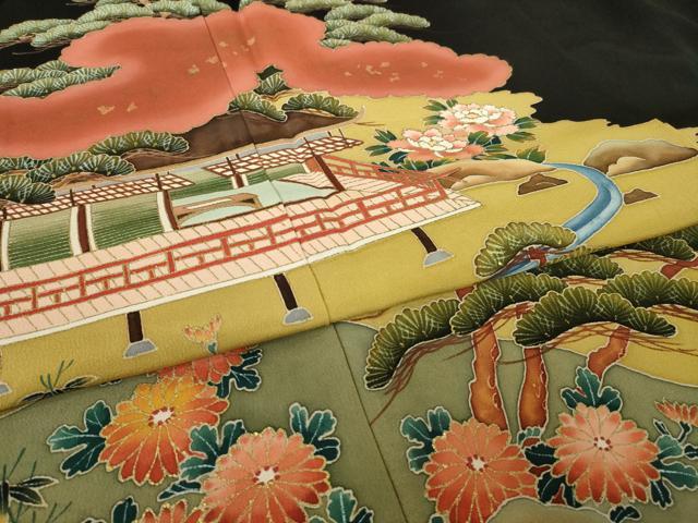 平和屋着物●豪華黒留袖　作家物　風景文　金彩　正絹　逸品　AABL2039ck