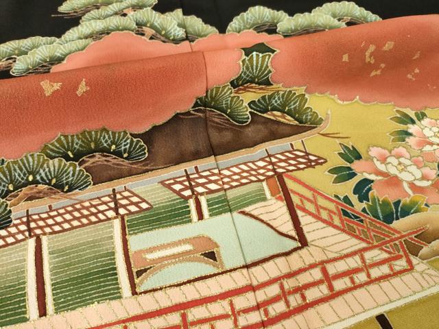 平和屋着物●豪華黒留袖　作家物　風景文　金彩　正絹　逸品　AABL2039ck