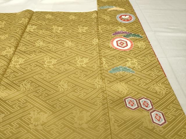 平和屋着物●豪華振袖　駒刺繍　扇面飛鶴花文　金彩　正絹　逸品　AABL2040ck
