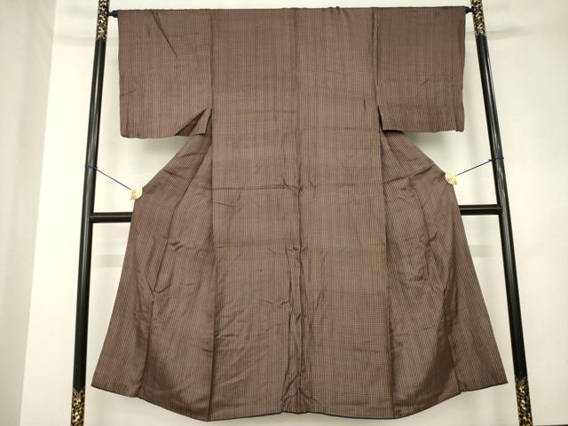 平和屋着物●男性　紬　格子　正絹　逸品　AABL2041ck