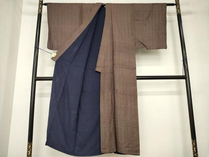 平和屋着物●男性　紬　格子　正絹　逸品　AABL2041ck