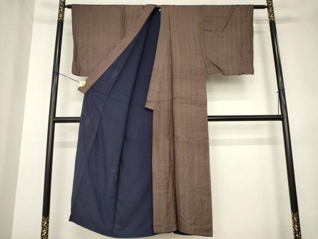 平和屋着物●男性　紬　格子　正絹　逸品　AABL2041ck