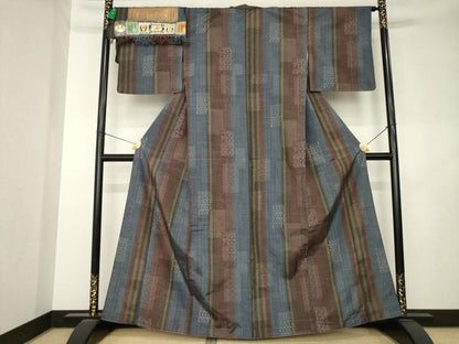 平和屋着物●本場真綿絢結城紬　短冊花間道　証紙付き　正絹　逸品　AABL2046ck