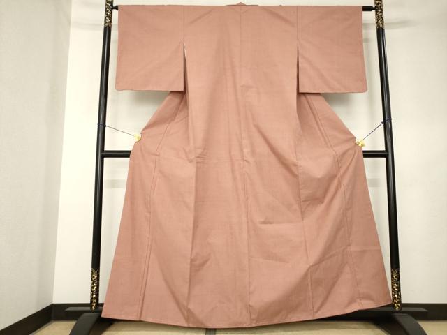 平和屋着物●結城紬　色無地　真赭色　正絹　逸品　未使用　AABL2051ck