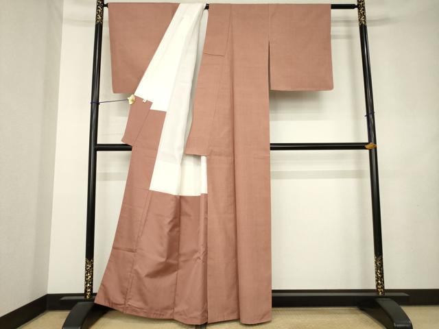 平和屋着物●結城紬　色無地　真赭色　正絹　逸品　未使用　AABL2051ck