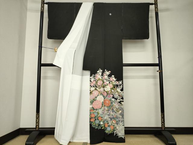 平和屋着物●豪華黒留袖　作家物　花鳥文　金彩　正絹　逸品　AABL2053ck