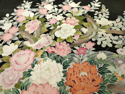 平和屋着物●豪華黒留袖　作家物　花鳥文　金彩　正絹　逸品　AABL2053ck