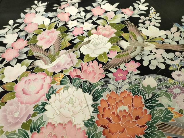 平和屋着物●豪華黒留袖　作家物　花鳥文　金彩　正絹　逸品　AABL2053ck