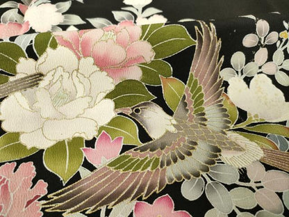 平和屋着物●豪華黒留袖　作家物　花鳥文　金彩　正絹　逸品　AABL2053ck