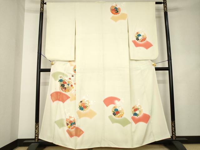 平和屋着物●訪問着　駒刺繍　地紙花文　暈し染め　金彩　正絹　逸品　AABL2054ck